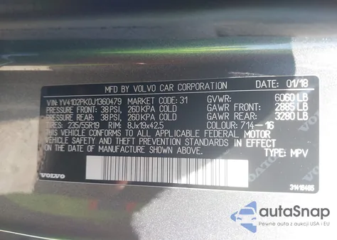 2018 Volvo Xc90 T5 Momentum из США, поврежденный, VIN YV4102PK0J1360479